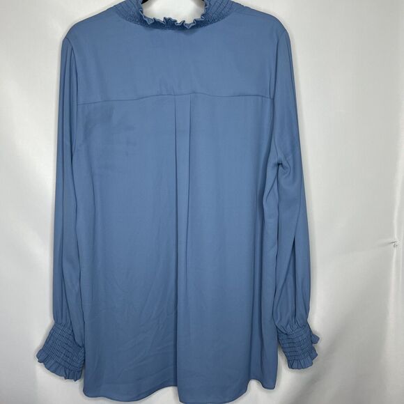 Karen Kane Blouse Womens Size XL Baby Blue Layered Top Smocked Wrist & Neckline - Picture 9 of 11